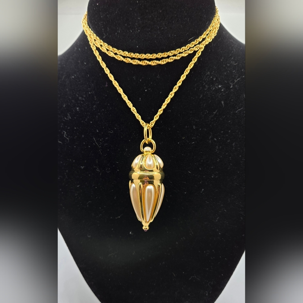 Joan Rivers Necklace w/ Pendant Poison Bottle Casket Locket Chatelaine Pearl
